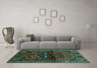 Machine Washable Persian Turquoise Traditional Rug, wshtr3135turq