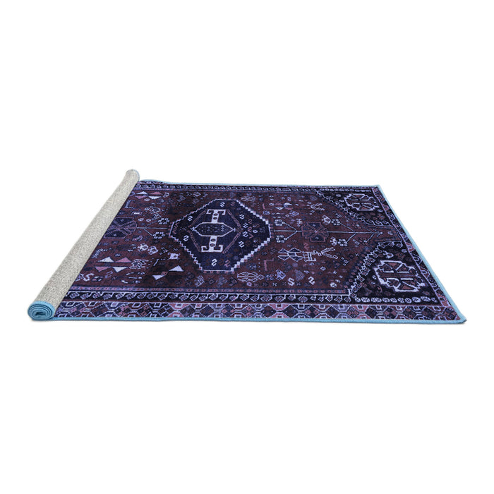 Sideview of Machine Washable Persian Blue Traditional Rug, wshtr3135blu