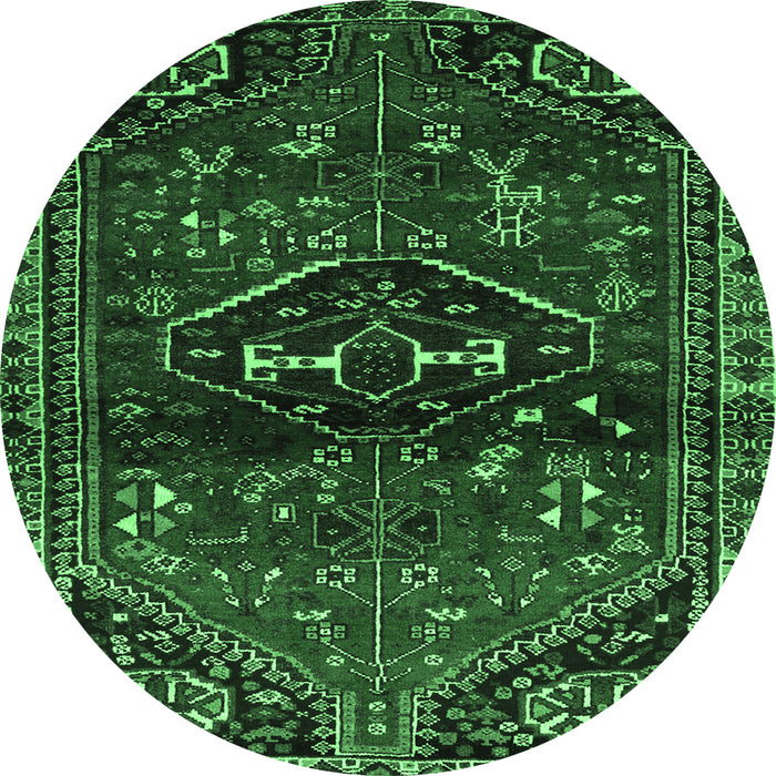 Round Persian Emerald Green Traditional Rug, tr3135emgrn