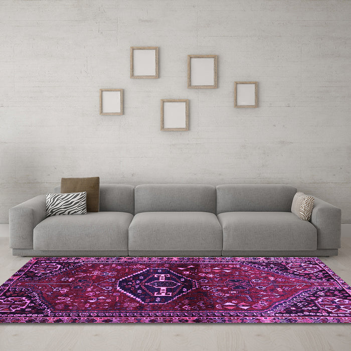 Machine Washable Persian Purple Traditional Area Rugs in a Living Room, wshtr3135pur