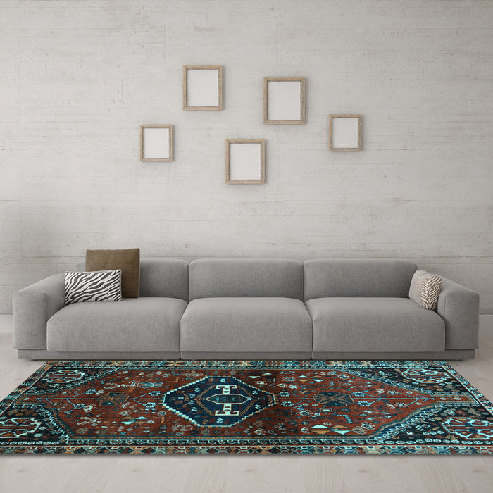 Machine Washable Persian Light Blue Traditional Rug in a Living Room, wshtr3135lblu