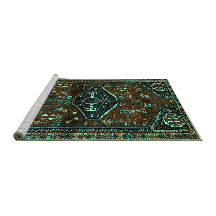 Sideview of Machine Washable Persian Turquoise Traditional Area Rugs, wshtr3135turq
