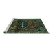 Sideview of Machine Washable Persian Turquoise Traditional Area Rugs, wshtr3135turq