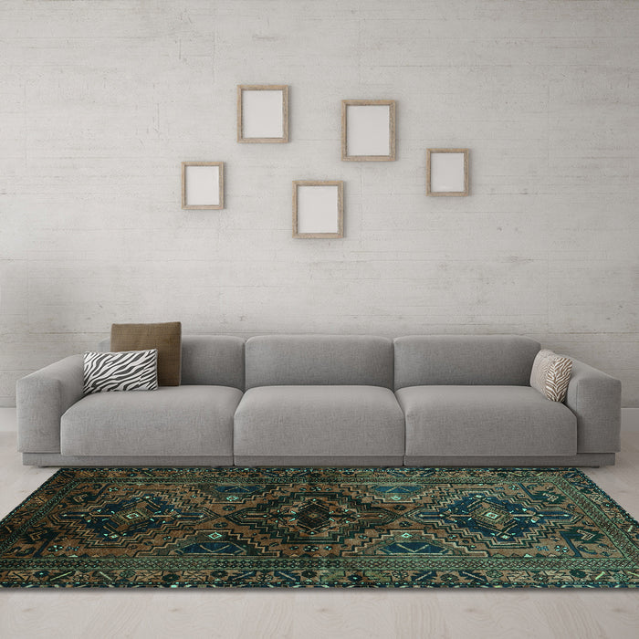 Machine Washable Persian Turquoise Traditional Area Rugs in a Living Room,, wshtr3136turq