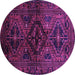 Round Machine Washable Persian Purple Traditional Area Rugs, wshtr3136pur