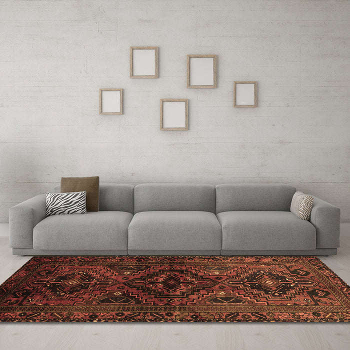 Machine Washable Persian Brown Traditional Rug in a Living Room,, wshtr3136brn