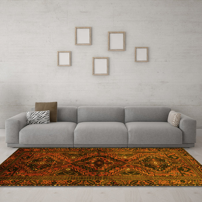 Machine Washable Persian Yellow Traditional Rug in a Living Room, wshtr3136yw