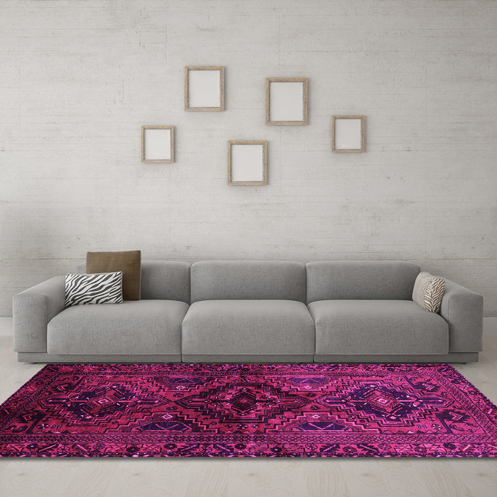 Machine Washable Persian Pink Traditional Rug in a Living Room, wshtr3136pnk