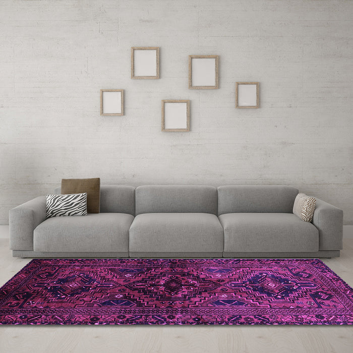 Machine Washable Persian Purple Traditional Area Rugs in a Living Room, wshtr3136pur
