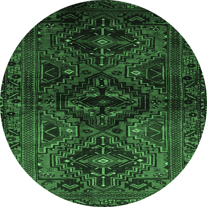 Round Machine Washable Persian Emerald Green Traditional Area Rugs, wshtr3136emgrn