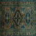 Square Machine Washable Persian Turquoise Traditional Area Rugs, wshtr3136turq