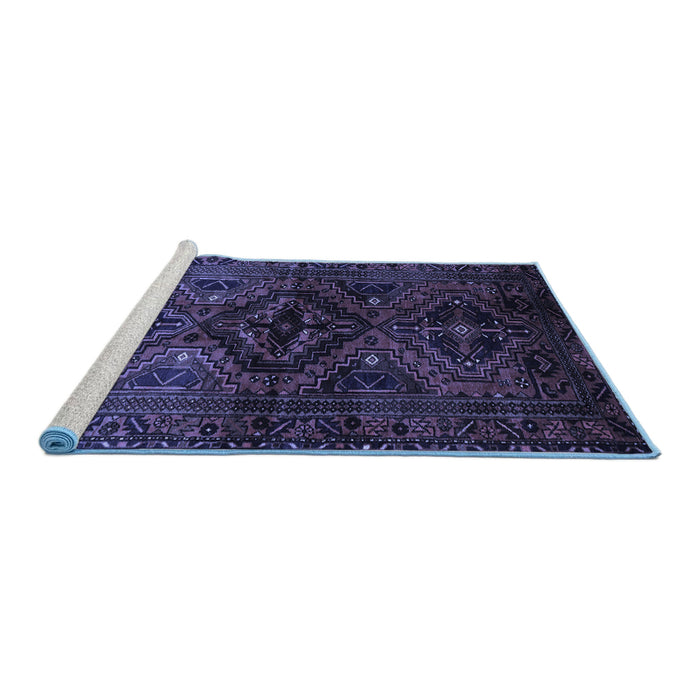 Sideview of Machine Washable Persian Blue Traditional Rug, wshtr3136blu