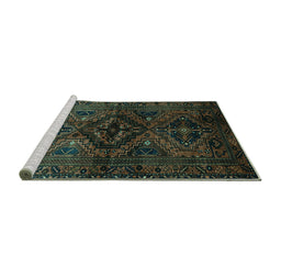Sideview of Machine Washable Persian Turquoise Traditional Area Rugs, wshtr3136turq