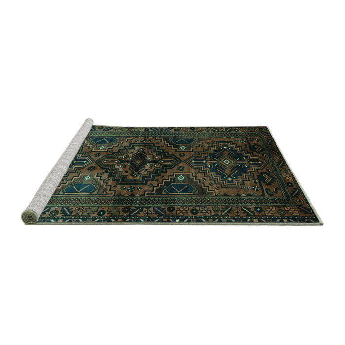 Sideview of Machine Washable Persian Turquoise Traditional Area Rugs, wshtr3136turq