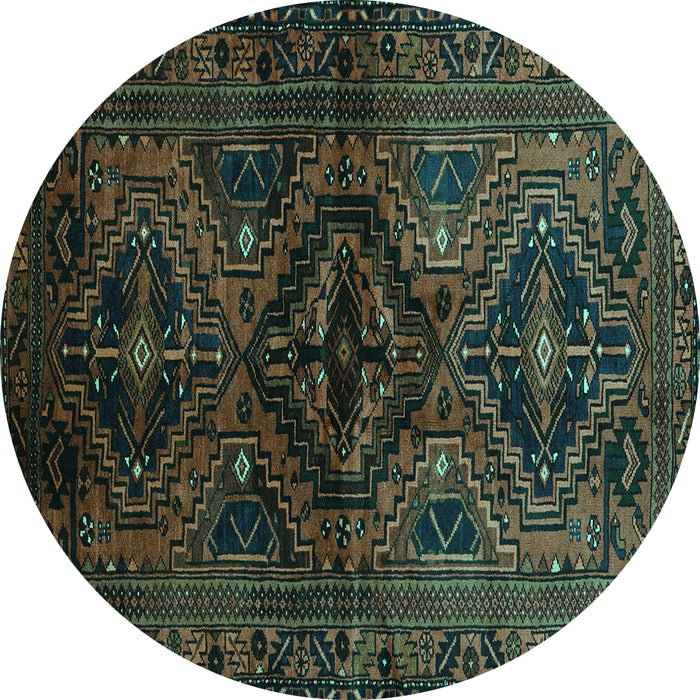 Round Persian Turquoise Traditional Rug, tr3136turq