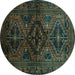 Round Persian Turquoise Traditional Rug, tr3136turq