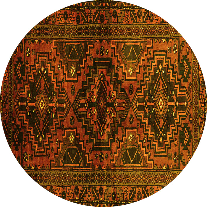 Round Machine Washable Persian Yellow Traditional Rug, wshtr3136yw