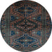 Round Machine Washable Persian Light Blue Traditional Rug, wshtr3136lblu