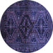 Round Machine Washable Persian Blue Traditional Rug, wshtr3136blu