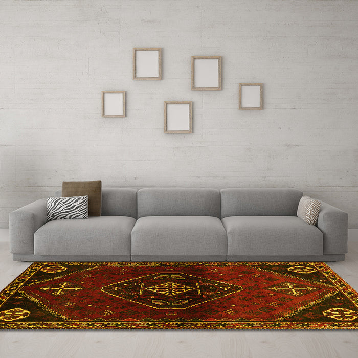 Machine Washable Persian Yellow Traditional Rug in a Living Room, wshtr3137yw
