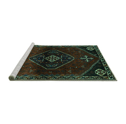 Sideview of Machine Washable Persian Turquoise Traditional Area Rugs, wshtr3137turq