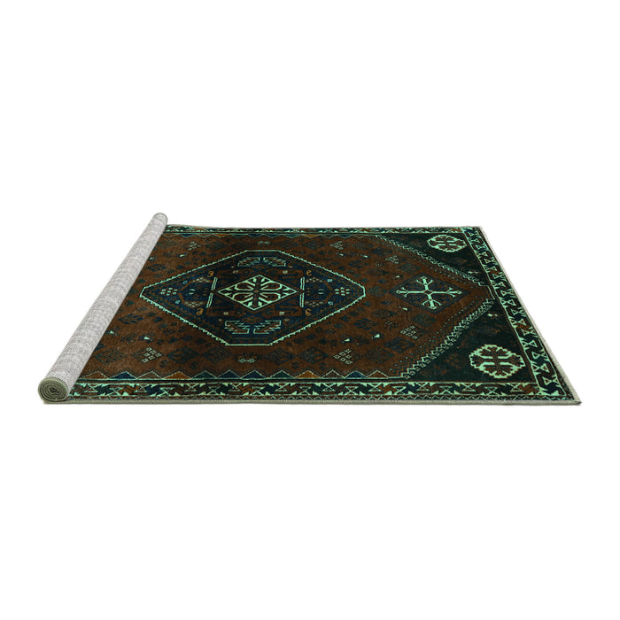 Sideview of Machine Washable Persian Turquoise Traditional Area Rugs, wshtr3137turq
