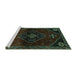 Sideview of Machine Washable Persian Turquoise Traditional Area Rugs, wshtr3137turq