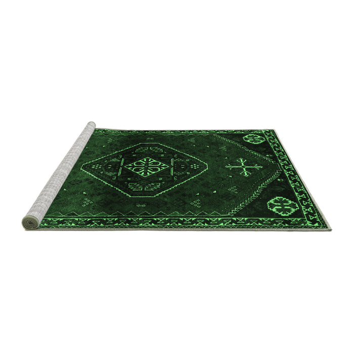 Sideview of Machine Washable Persian Emerald Green Traditional Area Rugs, wshtr3137emgrn