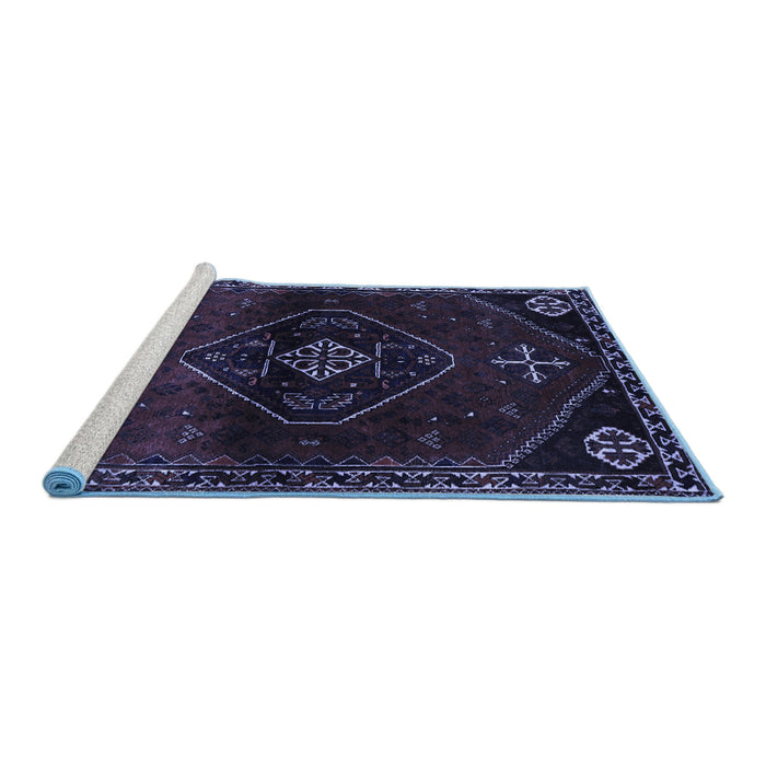 Sideview of Machine Washable Persian Blue Traditional Rug, wshtr3137blu