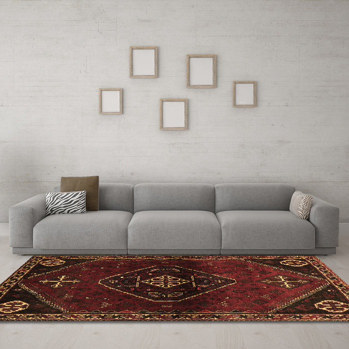 Machine Washable Persian Brown Traditional Rug in a Living Room,, wshtr3137brn