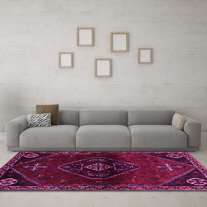Machine Washable Persian Pink Traditional Rug in a Living Room, wshtr3137pnk