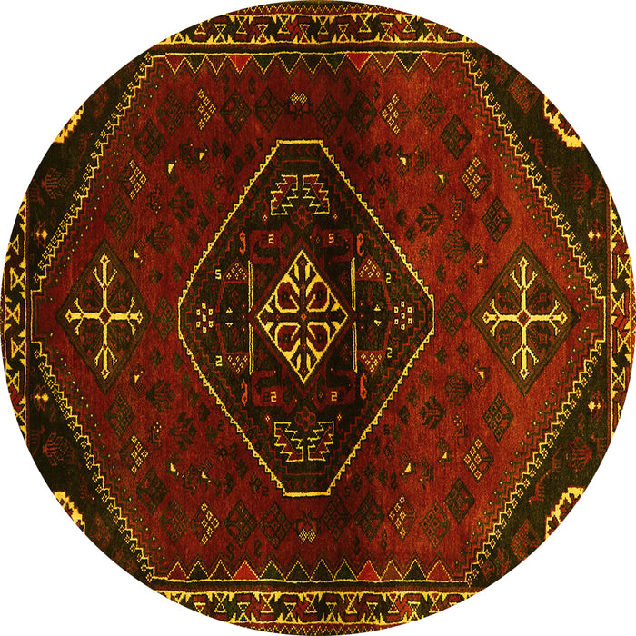 Round Persian Yellow Traditional Rug, tr3137yw