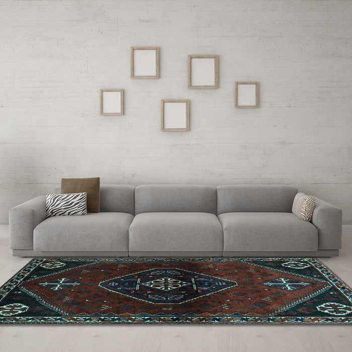 Machine Washable Persian Light Blue Traditional Rug in a Living Room, wshtr3137lblu