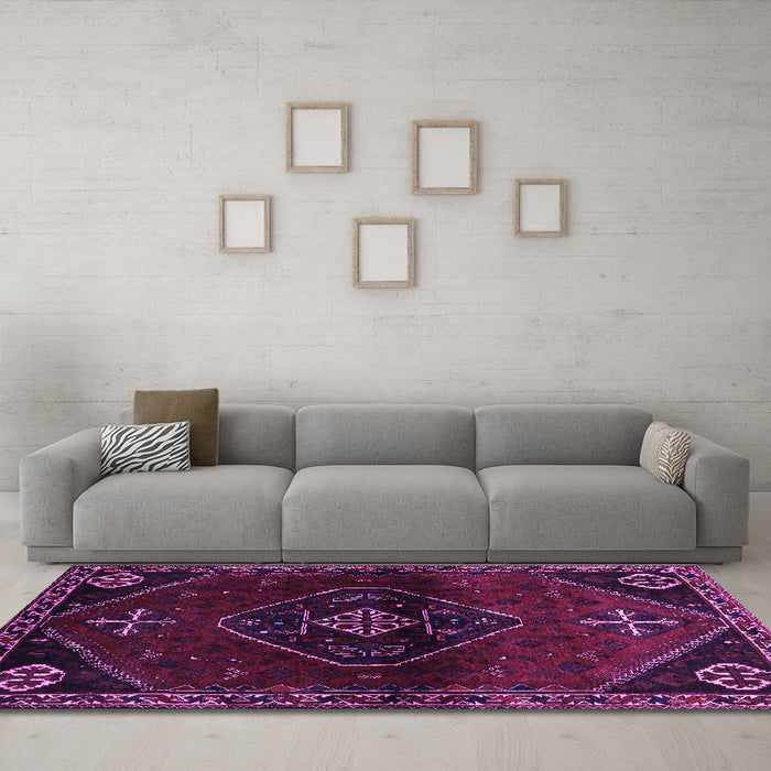 Machine Washable Persian Purple Traditional Area Rugs in a Living Room, wshtr3137pur