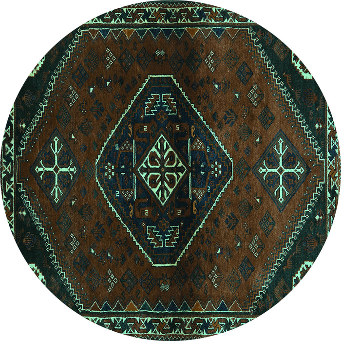 Round Persian Turquoise Traditional Rug, tr3137turq