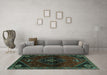 Machine Washable Persian Turquoise Traditional Area Rugs in a Living Room,, wshtr3137turq