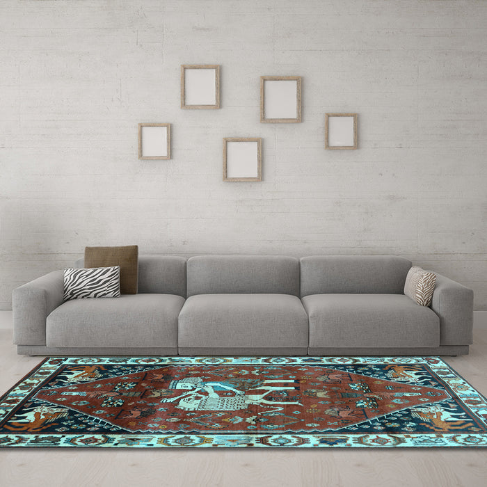 Machine Washable Animal Light Blue Traditional Rug in a Living Room, wshtr3138lblu