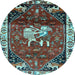 Round Machine Washable Animal Light Blue Traditional Rug, wshtr3138lblu