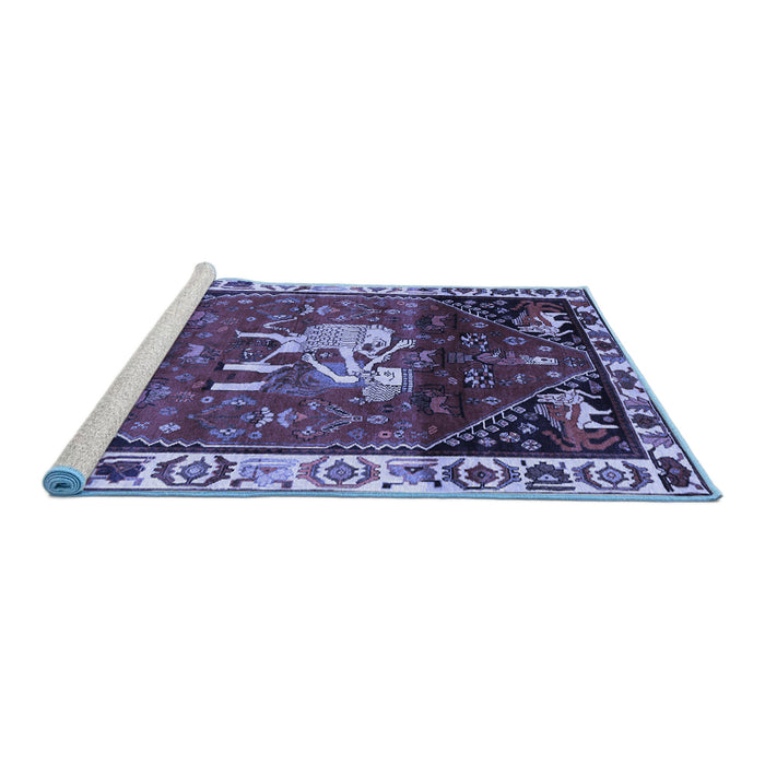 Sideview of Machine Washable Animal Blue Traditional Rug, wshtr3138blu