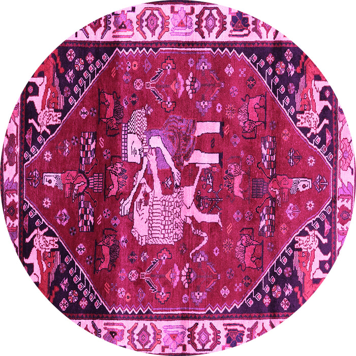 Round Machine Washable Animal Pink Traditional Rug, wshtr3138pnk