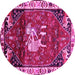 Round Machine Washable Animal Pink Traditional Rug, wshtr3138pnk