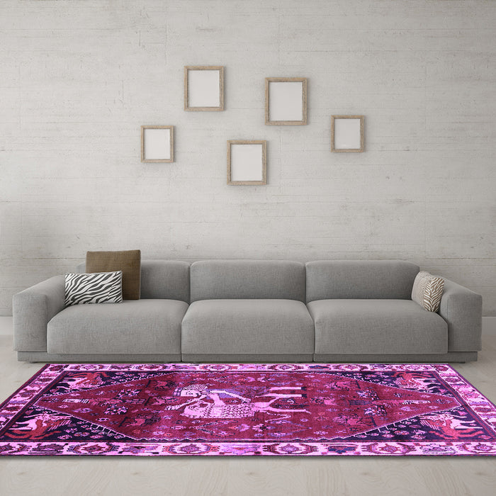 Machine Washable Animal Purple Traditional Area Rugs in a Living Room, wshtr3138pur