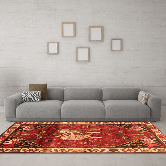 Machine Washable Animal Orange Traditional Area Rugs in a Living Room, wshtr3138org