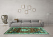 Machine Washable Animal Turquoise Traditional Area Rugs in a Living Room,, wshtr3138turq