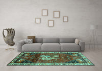 Machine Washable Animal Turquoise Traditional Rug, wshtr3138turq