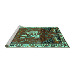 Sideview of Machine Washable Animal Turquoise Traditional Area Rugs, wshtr3138turq