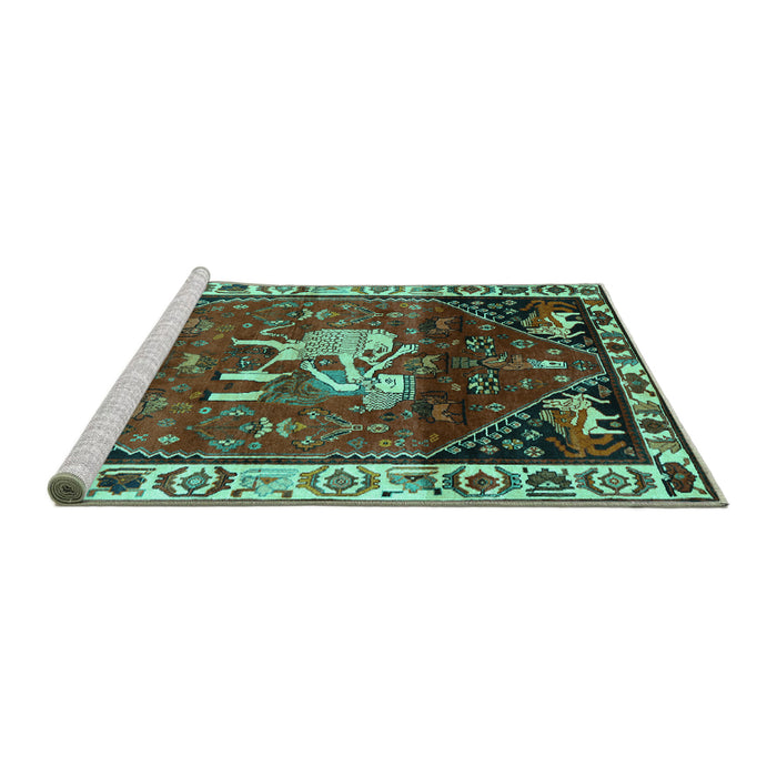 Sideview of Machine Washable Animal Turquoise Traditional Area Rugs, wshtr3138turq