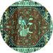 Round Animal Turquoise Traditional Rug, tr3138turq