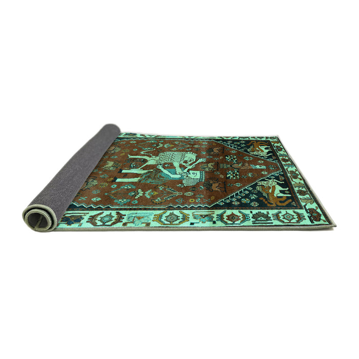 Sideview of Animal Turquoise Traditional Rug, tr3138turq