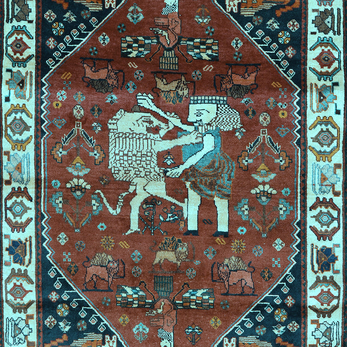 Machine Washable Animal Light Blue Traditional Rug, wshtr3138lblu